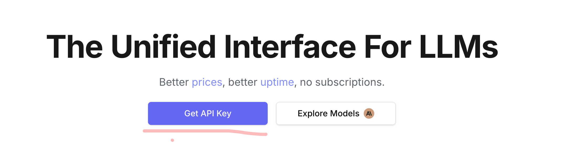OpenRouter 首页 Get API Key 按钮示意