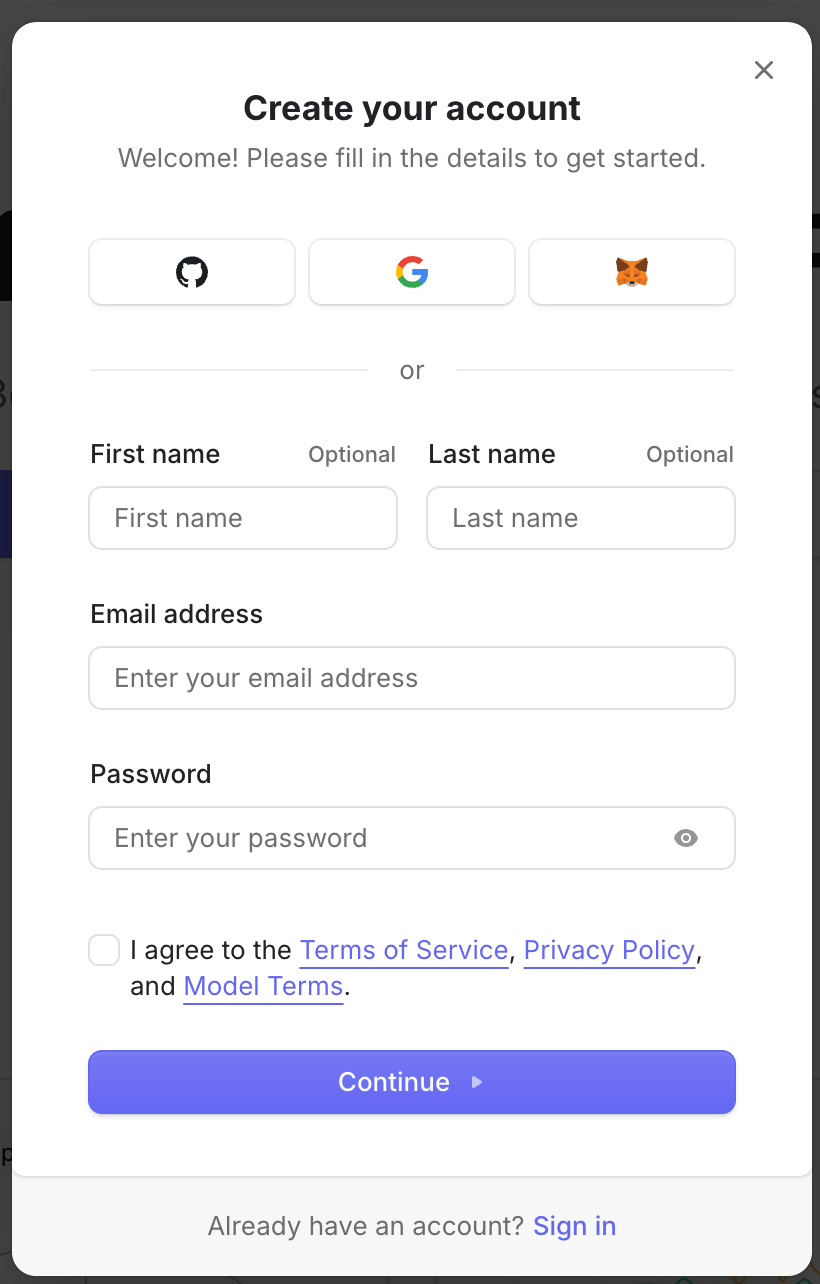 OpenRouter 注册账号窗口示意